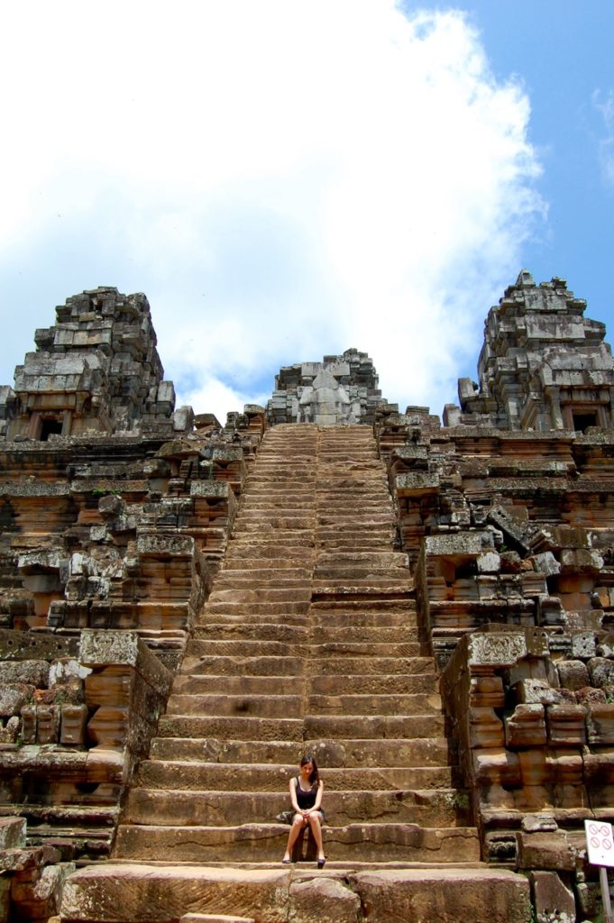 best time to visit Angkor Wat: Kia on the stairs