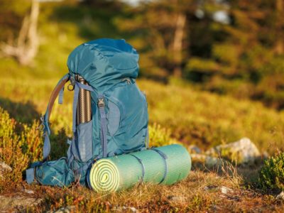 A backpack with a sleeping mat