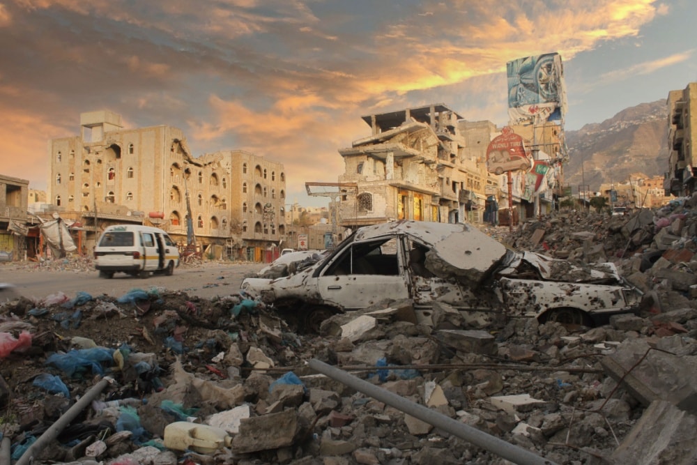 War torn city in Yemen, one of the world's most dangerous countries