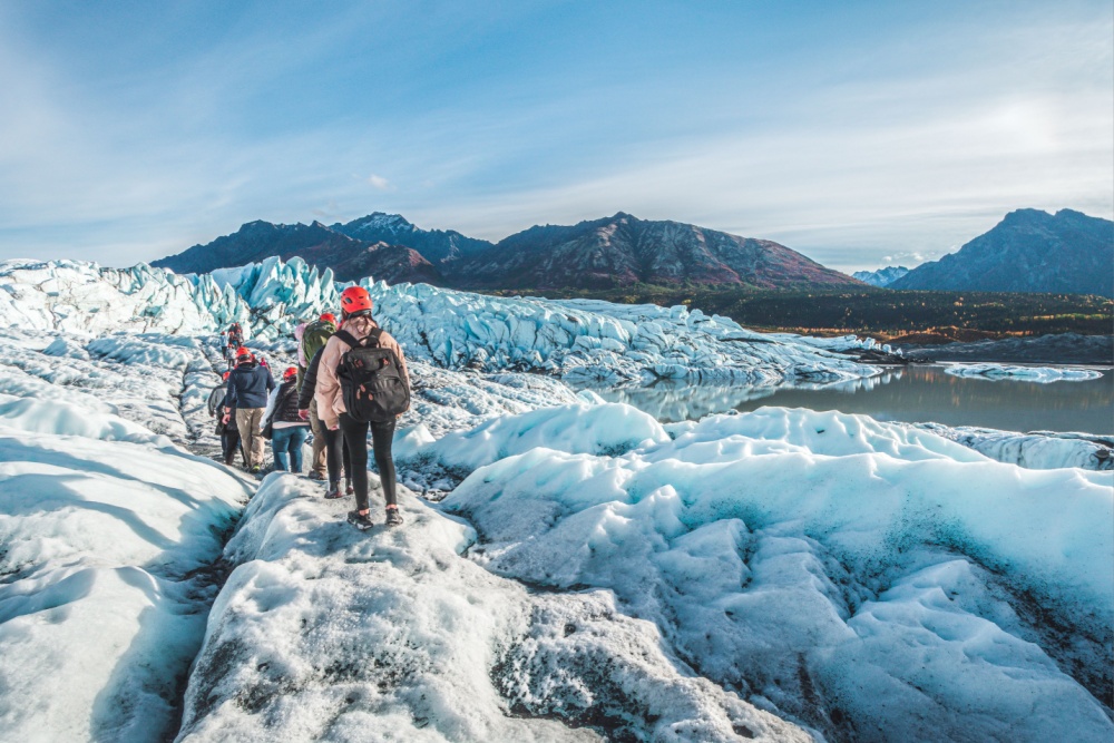 Hikers on Matanuska Glacier – one of the best day trips from Anchorage