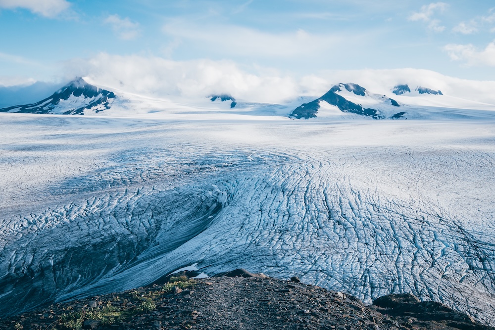 Harding Icefield seen from the ridge coming up from Exit Glacier with some peaks in the background